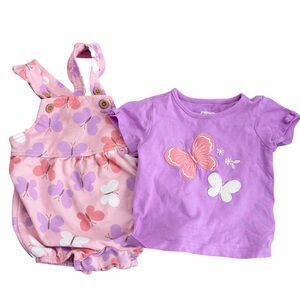 Pekkle Baby Girl Butterfly Overall Set 6M Pink Summer Outfit Matching